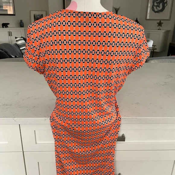 Jones New York Signature Petite Cap Sleeve Print Faux Wrap Dress Orange Sz MP - Picture 6 of 10